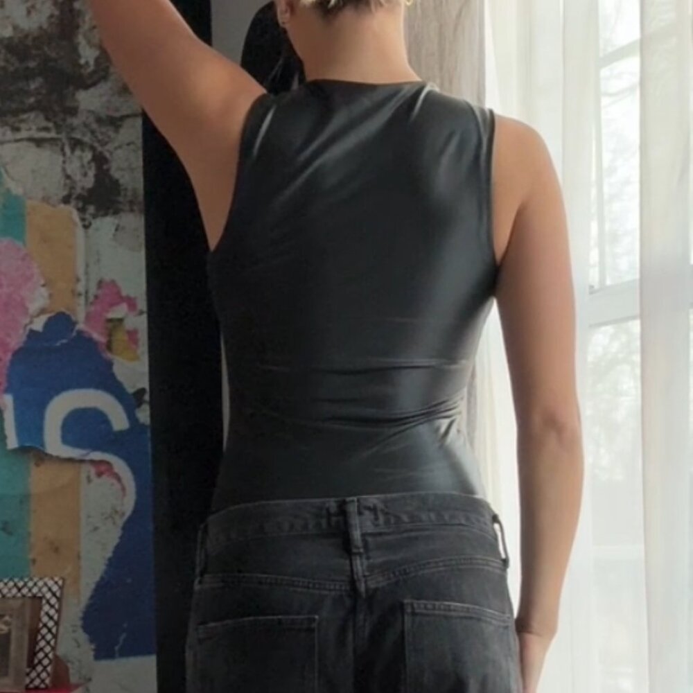 Express Faux Leather Black Bodysuit - Picture 3 of 3